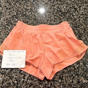 Lulu shorts. Hotty Hot. Pretty coral color. Size 6. 
Never worn!! 2.5 inch. $45